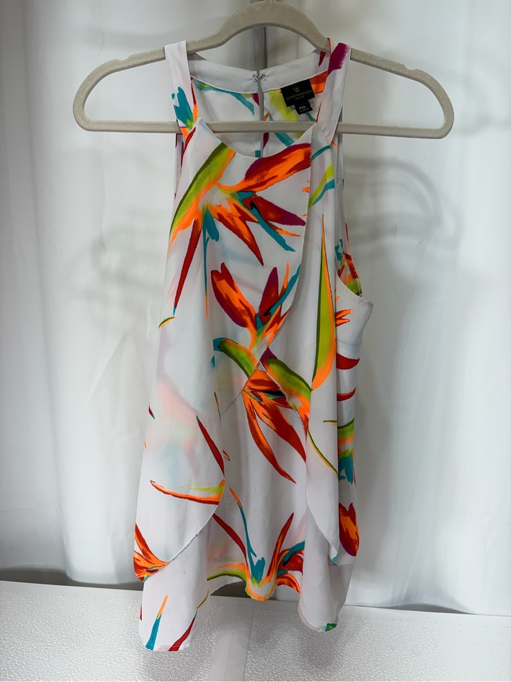 Worthington White A-Line Skirt with Orange, Green Teal Floral Brushstrokes 3904